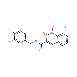 O=C(NCc1ccc(F)c(Cl)c1)c1cc2cccc(O)c2n(O)c1=O ZINC000103253110