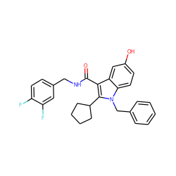 O=C(NCc1ccc(F)c(F)c1)c1c(C2CCCC2)n(Cc2ccccc2)c2ccc(O)cc12 ZINC000114590217