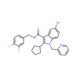 O=C(NCc1ccc(F)c(F)c1)c1c(C2CCCC2)n(Cc2ccccn2)c2ccc(O)cc12 ZINC000114590127