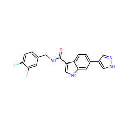 O=C(NCc1ccc(F)c(F)c1)c1c[nH]c2cc(-c3cn[nH]c3)ccc12 ZINC000073169712