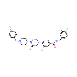 O=C(NCc1ccc(F)c(F)c1)c1cnc(N2CCN(C3CCN(Cc4ccc(Cl)cc4)CC3)C(=O)C2)c(Cl)c1 ZINC000066066088