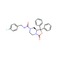 O=C(NCc1ccc(F)cc1)N1CCN2C(=O)OC(c3ccccc3)(c3ccccc3)[C@@H]2C1 ZINC000040895708