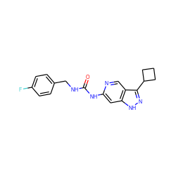 O=C(NCc1ccc(F)cc1)Nc1cc2[nH]nc(C3CCC3)c2cn1 ZINC000261175390