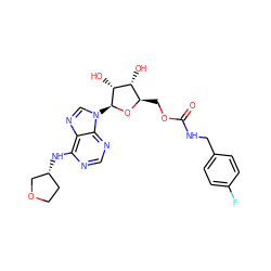 O=C(NCc1ccc(F)cc1)OC[C@H]1O[C@@H](n2cnc3c(N[C@@H]4CCOC4)ncnc32)[C@H](O)[C@@H]1O ZINC000013589096