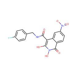 O=C(NCc1ccc(F)cc1)c1c(O)n(O)c(=O)c2ccc([N+](=O)[O-])cc12 ZINC000169349219