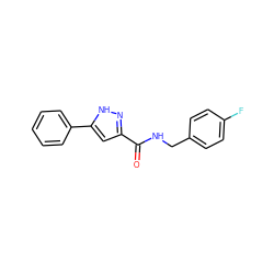 O=C(NCc1ccc(F)cc1)c1cc(-c2ccccc2)[nH]n1 ZINC000007774691