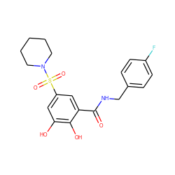 O=C(NCc1ccc(F)cc1)c1cc(S(=O)(=O)N2CCCCC2)cc(O)c1O ZINC000072112299