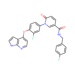 O=C(NCc1ccc(F)cc1)c1ccc(=O)n(-c2ccc(Oc3ccnc4[nH]ccc34)c(F)c2)c1 ZINC000205984091