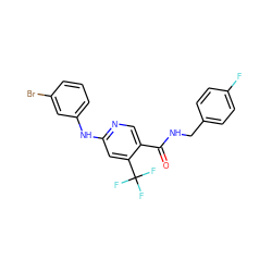 O=C(NCc1ccc(F)cc1)c1cnc(Nc2cccc(Br)c2)cc1C(F)(F)F ZINC000040393558