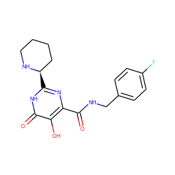 O=C(NCc1ccc(F)cc1)c1nc([C@@H]2CCCCN2)[nH]c(=O)c1O ZINC000028643294