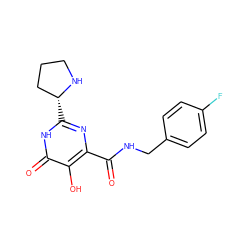 O=C(NCc1ccc(F)cc1)c1nc([C@@H]2CCCN2)[nH]c(=O)c1O ZINC000043079737