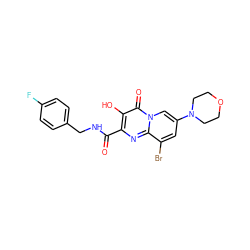 O=C(NCc1ccc(F)cc1)c1nc2c(Br)cc(N3CCOCC3)cn2c(=O)c1O ZINC000064548553