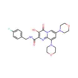 O=C(NCc1ccc(F)cc1)c1nc2c(N3CCOCC3)cc(N3CCOCC3)cn2c(=O)c1O ZINC000064548577