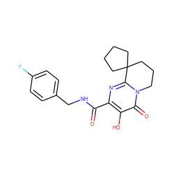 O=C(NCc1ccc(F)cc1)c1nc2n(c(=O)c1O)CCCC21CCCC1 ZINC000035931288