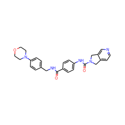 O=C(NCc1ccc(N2CCOCC2)cc1)c1ccc(NC(=O)N2Cc3ccncc3C2)cc1 ZINC000167868246