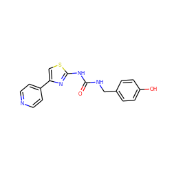 O=C(NCc1ccc(O)cc1)Nc1nc(-c2ccncc2)cs1 ZINC000165775398