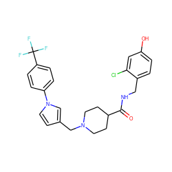 O=C(NCc1ccc(O)cc1Cl)C1CCN(Cc2ccn(-c3ccc(C(F)(F)F)cc3)c2)CC1 ZINC000043013879