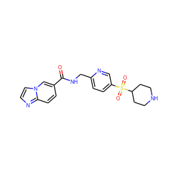 O=C(NCc1ccc(S(=O)(=O)C2CCNCC2)cn1)c1ccc2nccn2c1 ZINC000206013349