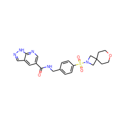 O=C(NCc1ccc(S(=O)(=O)N2CC3(CCOCC3)C2)cc1)c1cnc2[nH]ncc2c1 ZINC000169342470