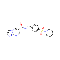 O=C(NCc1ccc(S(=O)(=O)N2CCCCC2)cc1)c1cnc2nccn2c1 ZINC000096282787