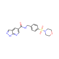 O=C(NCc1ccc(S(=O)(=O)N2CCOCC2)cc1)c1cnc2[nH]ncc2c1 ZINC000169342469