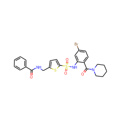 O=C(NCc1ccc(S(=O)(=O)Nc2cc(Br)ccc2C(=O)N2CCCCC2)s1)c1ccccc1 ZINC000028969395