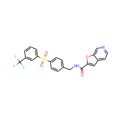 O=C(NCc1ccc(S(=O)(=O)c2cccc(C(F)(F)F)c2)cc1)c1cc2ccncc2o1 ZINC000096282766