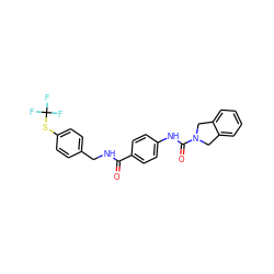 O=C(NCc1ccc(SC(F)(F)F)cc1)c1ccc(NC(=O)N2Cc3ccccc3C2)cc1 ZINC000166014646