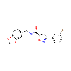 O=C(NCc1ccc2c(c1)OCO2)[C@H]1CC(c2cccc(Br)c2)=NO1 ZINC000000814968