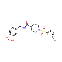 O=C(NCc1ccc2c(c1)OCO2)C1CCN(S(=O)(=O)c2ccc(Br)s2)CC1 ZINC000002498762