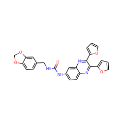 O=C(NCc1ccc2c(c1)OCO2)Nc1ccc2nc(-c3ccco3)c(-c3ccco3)nc2c1 ZINC000001122596