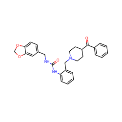 O=C(NCc1ccc2c(c1)OCO2)Nc1ccccc1CN1CCC(C(=O)c2ccccc2)CC1 ZINC000013475791