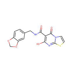 O=C(NCc1ccc2c(c1)OCO2)c1c(O)nc2sccn2c1=O ZINC000016690009