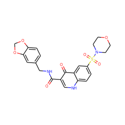 O=C(NCc1ccc2c(c1)OCO2)c1c[nH]c2ccc(S(=O)(=O)N3CCOCC3)cc2c1=O ZINC000008772816