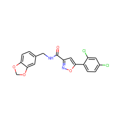 O=C(NCc1ccc2c(c1)OCO2)c1cc(-c2ccc(Cl)cc2Cl)on1 ZINC000000815146