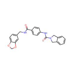 O=C(NCc1ccc2c(c1)OCO2)c1ccc(NC(=O)N2Cc3ccccc3C2)cc1 ZINC000166144117