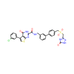 O=C(NCc1cccc(-c2ccc(CS(=O)(=O)Cc3n[nH]c(=O)[nH]3)cc2)c1)c1nc2scc(-c3cccc(Cl)c3)c2c(=O)[nH]1 ZINC000164574433