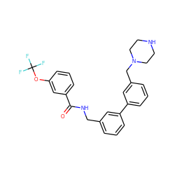 O=C(NCc1cccc(-c2cccc(CN3CCNCC3)c2)c1)c1cccc(OC(F)(F)F)c1 ZINC000040953014