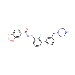 O=C(NCc1cccc(-c2cccc(CN3CCNCC3)c2)c1F)c1ccc2c(c1)OCO2 ZINC000040430274