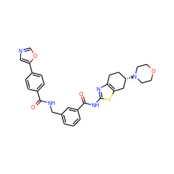 O=C(NCc1cccc(C(=O)Nc2nc3c(s2)C[C@@H](N2CCOCC2)CC3)c1)c1ccc(-c2cnco2)cc1 ZINC000167968429