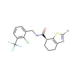 O=C(NCc1cccc(C(F)(F)F)c1Cl)[C@@H]1CCCc2nc(Br)sc21 ZINC000220891685