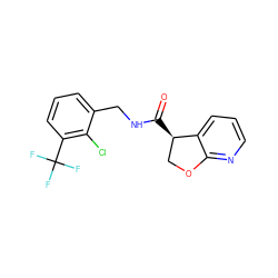 O=C(NCc1cccc(C(F)(F)F)c1Cl)[C@@H]1COc2ncccc21 ZINC000205614769