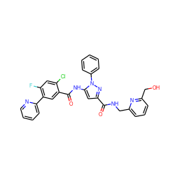 O=C(NCc1cccc(CO)n1)c1cc(NC(=O)c2cc(-c3ccccn3)c(F)cc2Cl)n(-c2ccccc2)n1 ZINC001772593235