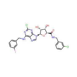 O=C(NCc1cccc(Cl)c1)[C@H]1O[C@@H](n2cnc3c(NCc4cccc(I)c4)nc(Cl)nc32)[C@H](O)[C@@H]1O ZINC000096900753