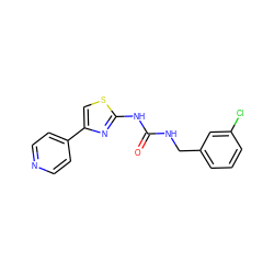 O=C(NCc1cccc(Cl)c1)Nc1nc(-c2ccncc2)cs1 ZINC000165410444