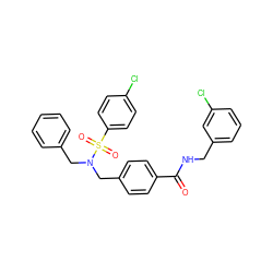 O=C(NCc1cccc(Cl)c1)c1ccc(CN(Cc2ccccc2)S(=O)(=O)c2ccc(Cl)cc2)cc1 ZINC000049777260