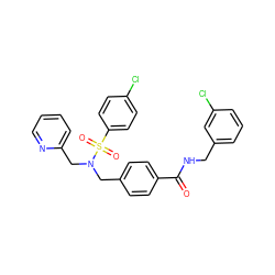 O=C(NCc1cccc(Cl)c1)c1ccc(CN(Cc2ccccn2)S(=O)(=O)c2ccc(Cl)cc2)cc1 ZINC000049777125