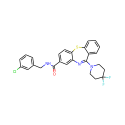 O=C(NCc1cccc(Cl)c1)c1ccc2c(c1)N=C(N1CCC(F)(F)CC1)c1ccccc1S2 ZINC000040943678