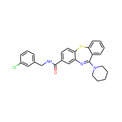 O=C(NCc1cccc(Cl)c1)c1ccc2c(c1)N=C(N1CCCCC1)c1ccccc1S2 ZINC000053175225