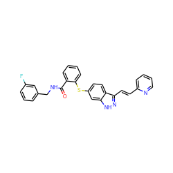 O=C(NCc1cccc(F)c1)c1ccccc1Sc1ccc2c(/C=C/c3ccccn3)n[nH]c2c1 ZINC000197971870